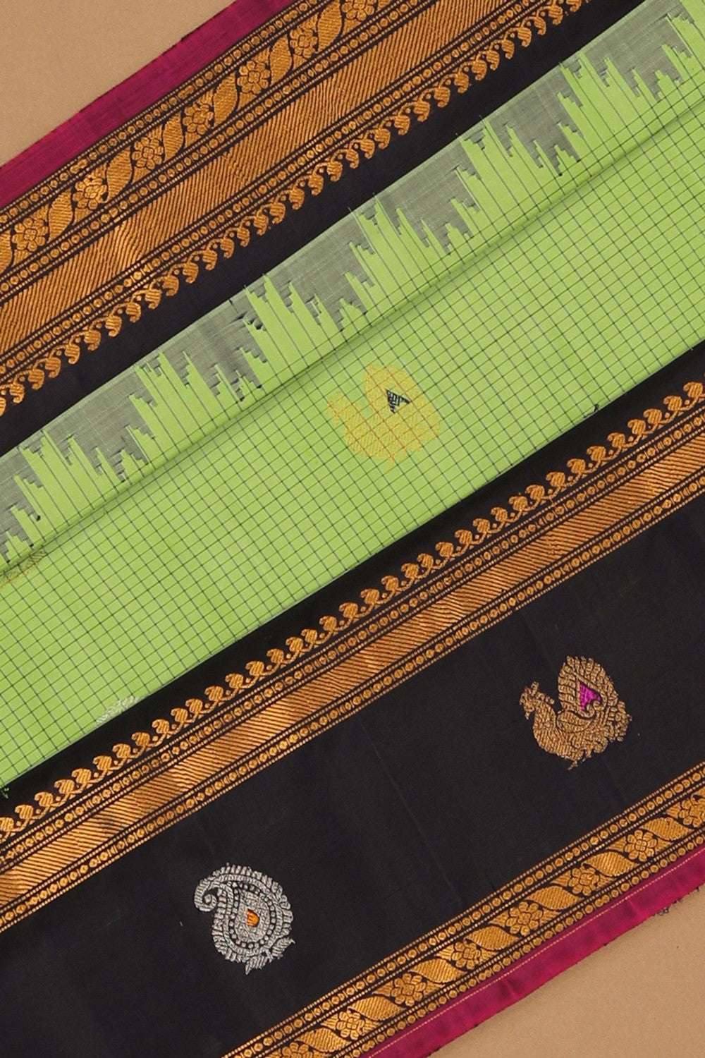 Image of Gadwal Silk Kattam Mint Green Saree